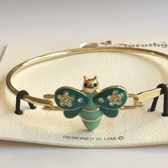 Bumble Bee Bangle Bracelet 8" Crystal Beige Enamel Gold Plated Charm - Picture 10 of 12